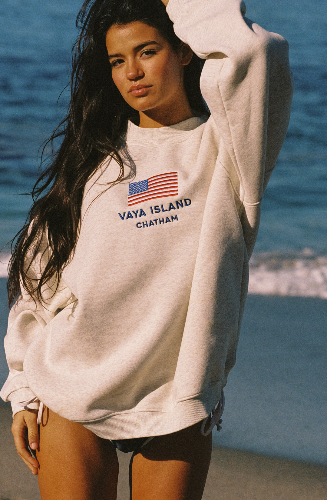 Unisex Embroidered USA Crewneck (Oat Ash)