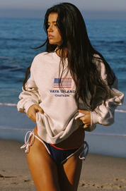 Unisex Embroidered USA Crewneck (Oat Ash)