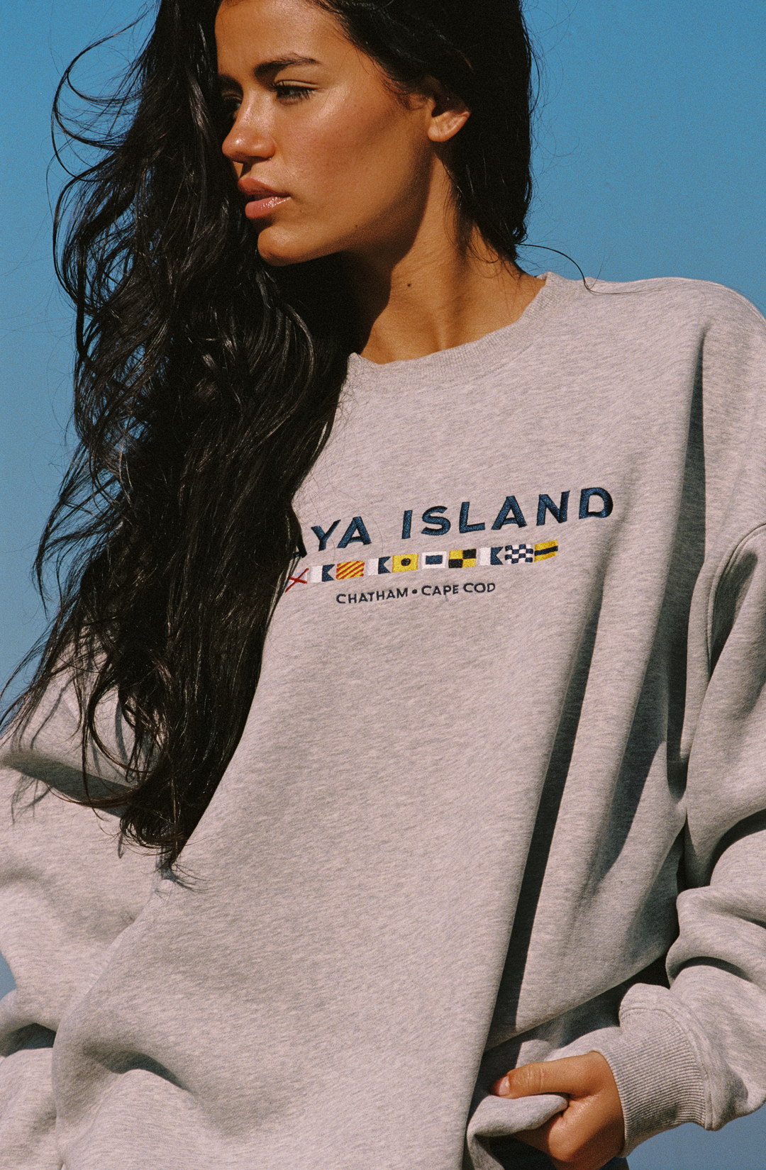 Unisex Embroidered Sail Crewneck (Grey)