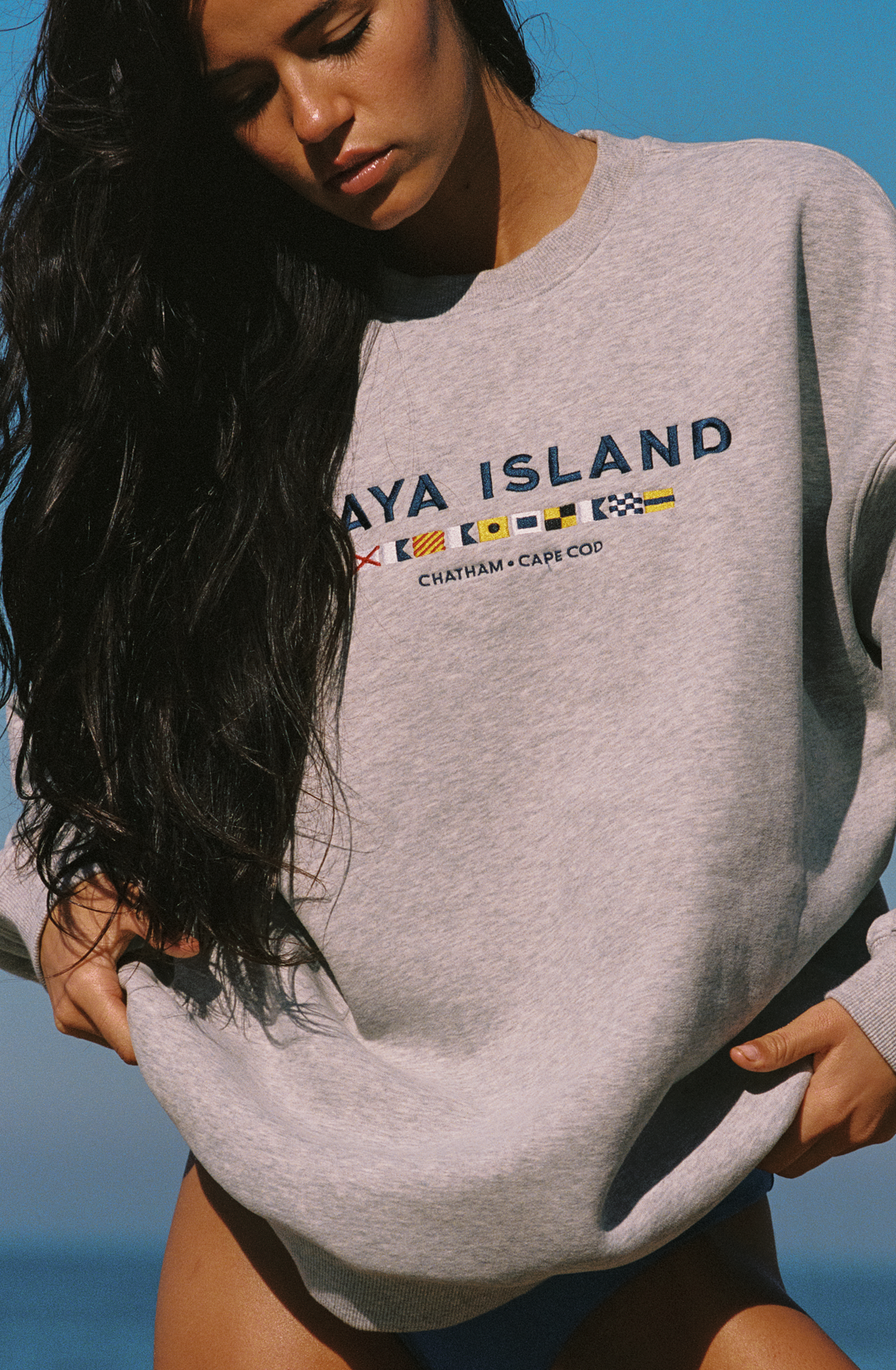 Unisex Embroidered Sail Crewneck (Grey)