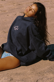 Unisex Embroidered Wave Hoodie (Navy)