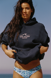 Unisex Embroidered Wave Hoodie (Navy)
