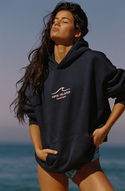 Unisex Embroidered Wave Hoodie (Navy)