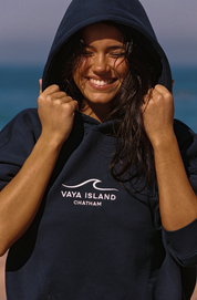 Unisex Embroidered Wave Hoodie (Navy)