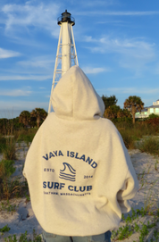 Unisex Surf Club Puff Print Hoodie (Oat Ash)
