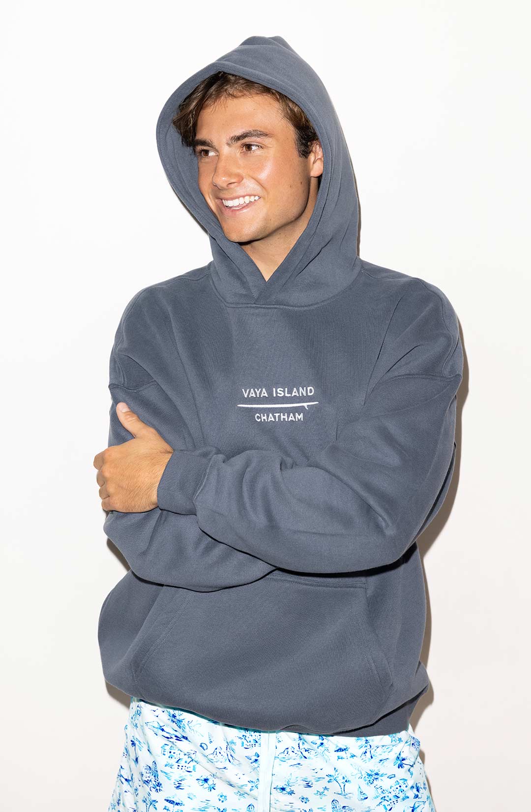 Unisex Embroidered Surf Hoodie (Grey Blue)